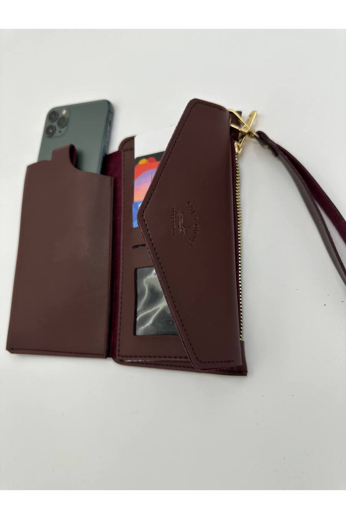 Bordo Kadın Bilek Askılı Telefon ve Bozuk Para Bölmeli Bordo Cüzdan görünüm 5