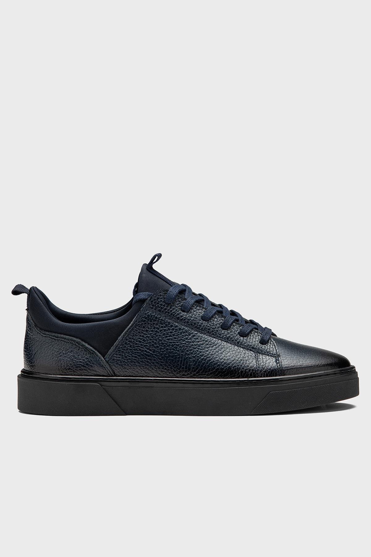 VARNAS Erkek Lacivert Hakiki Deri Streç Ağızlı Bağcıklı Günlük Sneaker- Milano görsel 4