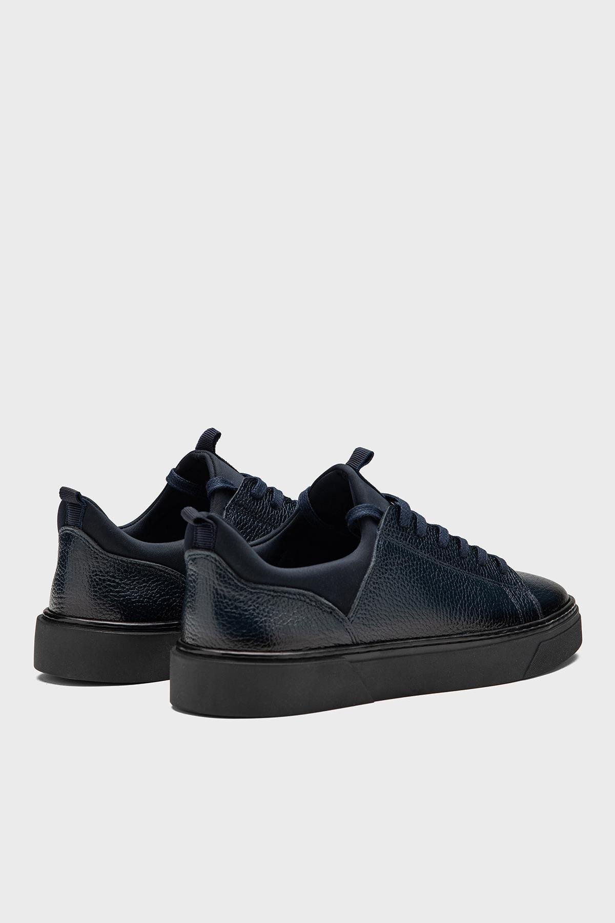 VARNAS Erkek Lacivert Hakiki Deri Streç Ağızlı Bağcıklı Günlük Sneaker- Milano görsel 5