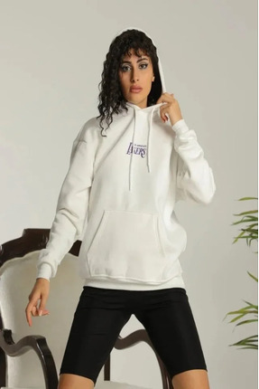 Genel Markalar Kadın 24 Sırt Baskılı Ovresize Üç İplik Kapüşonlu Sweatshirt -...