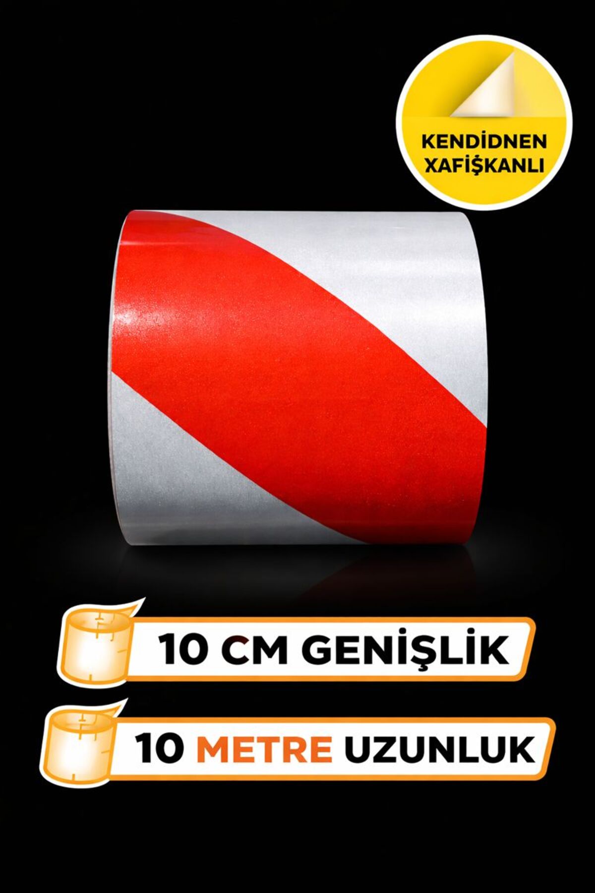 opersan Kırmızı Beyaz Reflektif Bant 10 cm x 10 metre – Kendinden