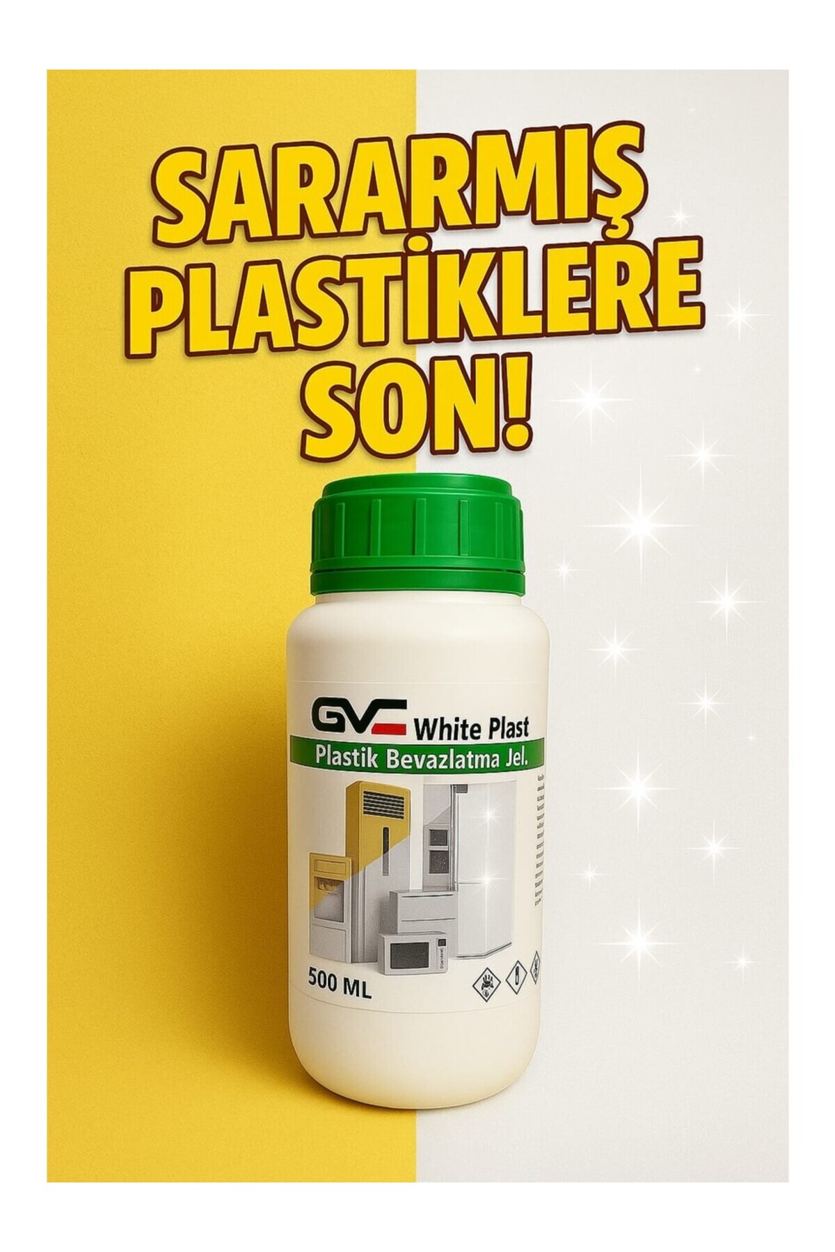 Ermiya 500 ml GNC Plastik Beyazlatıcı Jel - Sararmış Yüzeylere Son +Eldiven+Fırça