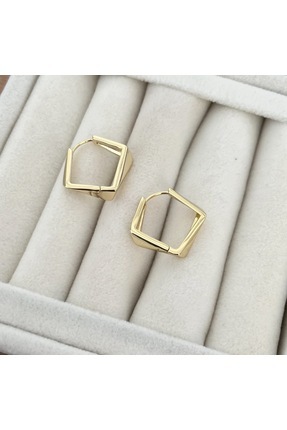 ATELİER GİZEM Xuping kadın kararmaz 14k gold rengi köşeli çelik halka küpe