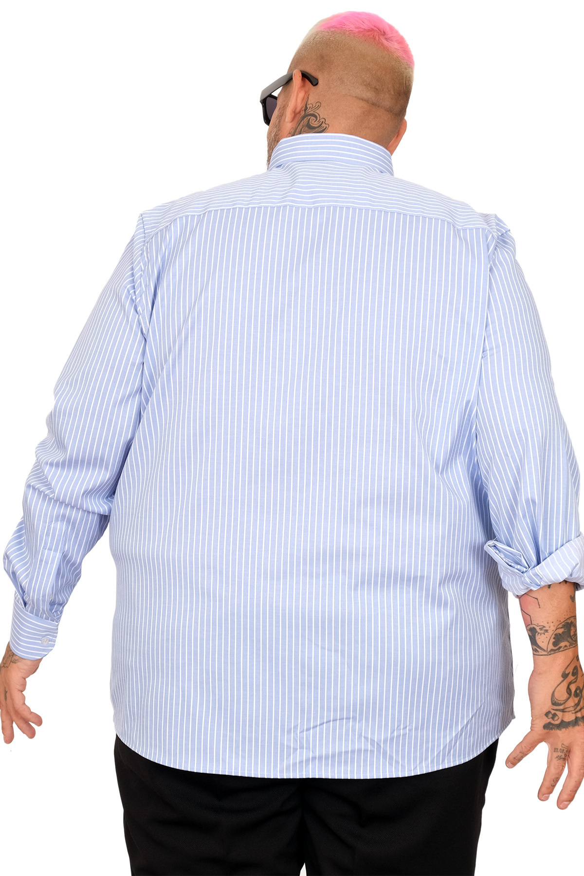 ModeXL Mode XL Büyük Beden Erkek Saten Çizgili Gömlek 20399 görsel 4