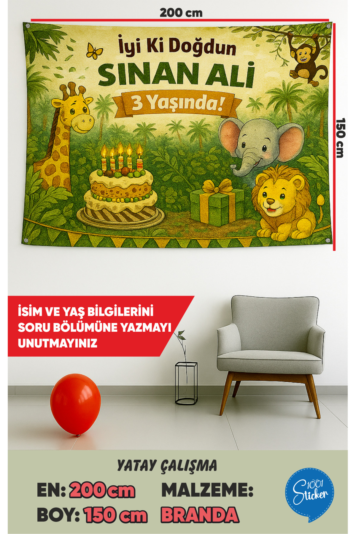 1001 sticker ORMAN TEMALI DOĞUM GÜNÜ BRANDA AFİŞİ