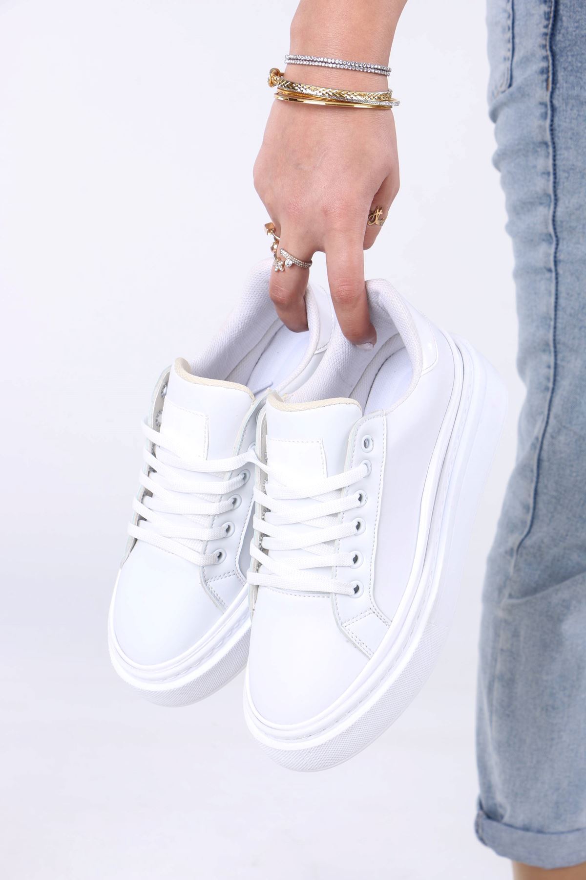 sefayol Женски спортни обувки Zuri White Matte Leather Lace-Up