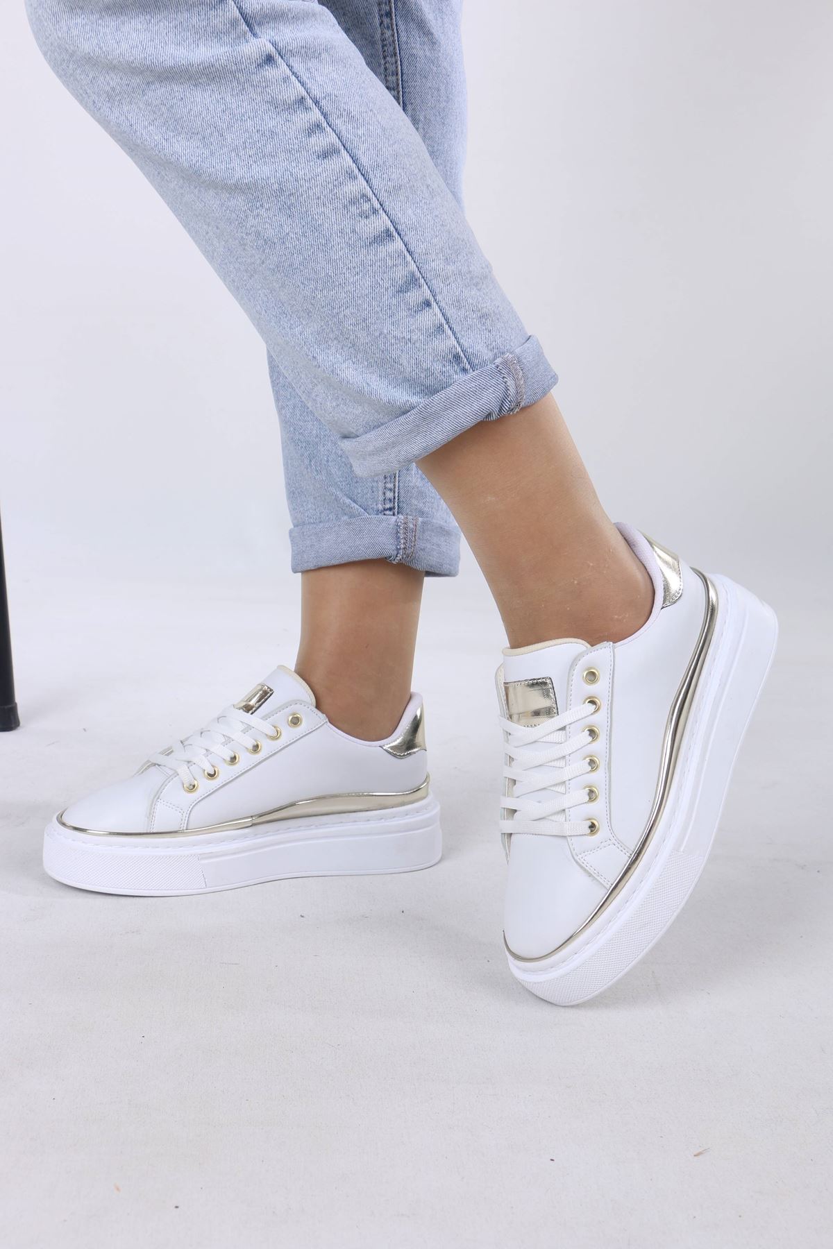 sefayol Γυναικεία αθλητικά παπούτσια Kalle White Matte Leather Lace-Up