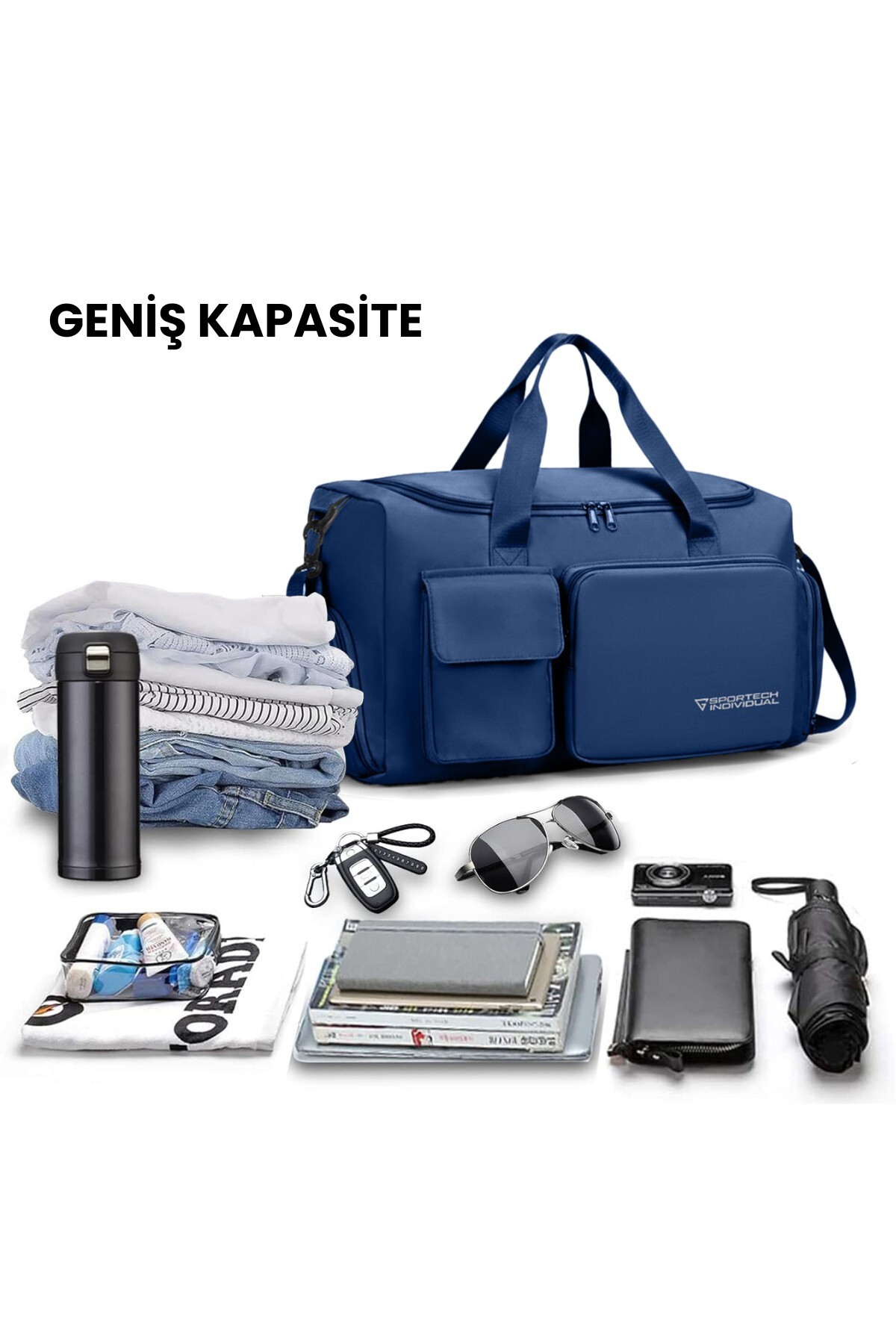GHASSY CO . Unisex Ayakkabı Bölmeli Askılı Fonksiyonel Cepli Geniş Seyahat Fitness El ve Spor Çantası görsel 4