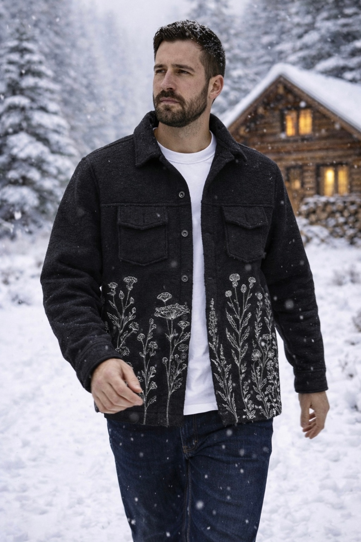 tiggir moda Nakışlı Yün Kaşe Ceket Rahat Kalıp