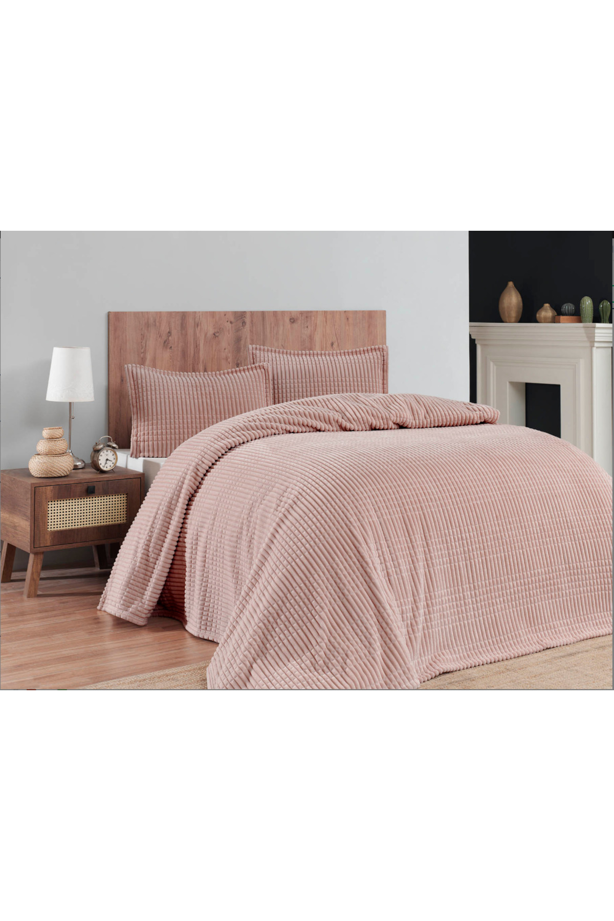 Modern Line 3-Piece Blanket Set - Blush