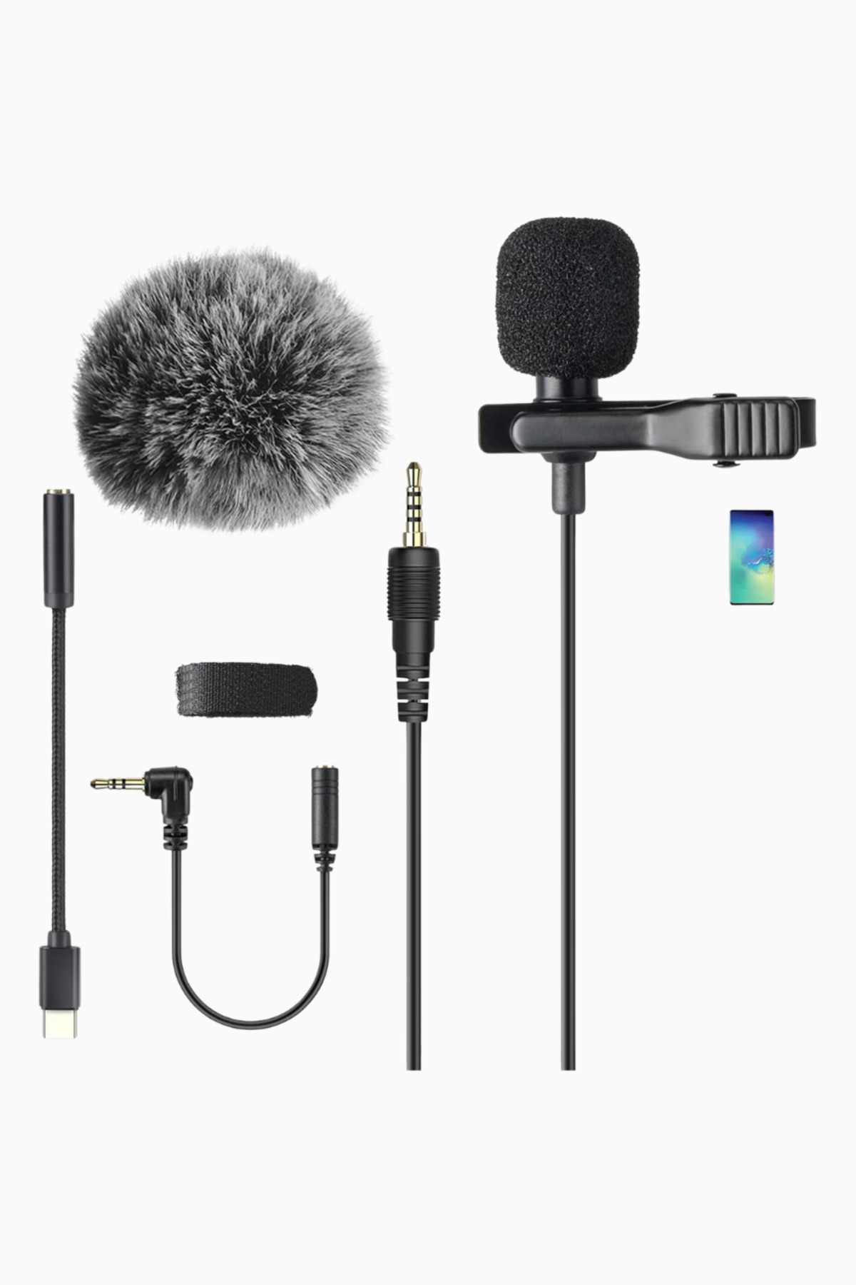 AGPTEK Lavalier Yaka Mikrofonu Type-C Lightning 3.5 mm Siyah