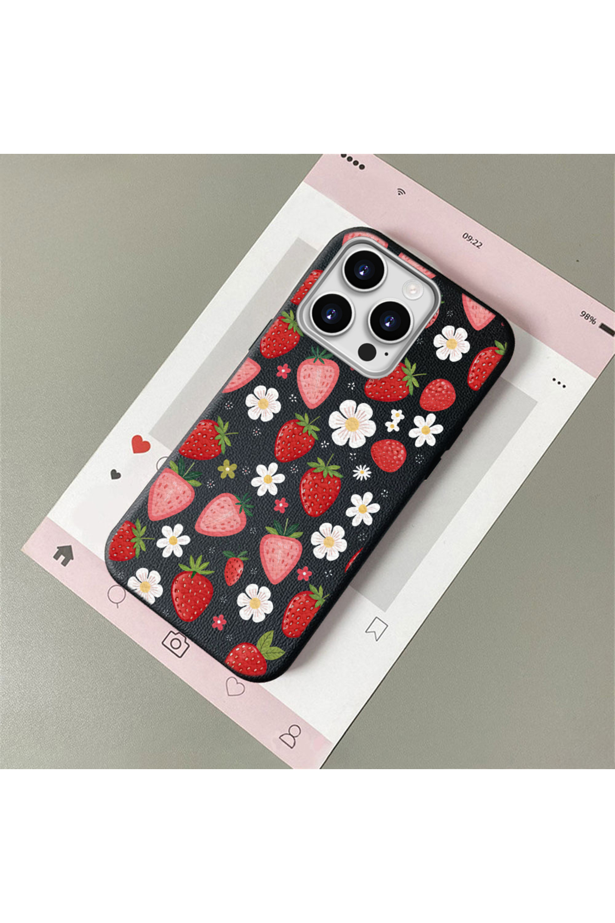 iPhone 12 Pro Compatible Leather Texture Anti Fall Soft Silicone Phone Case Strawberry