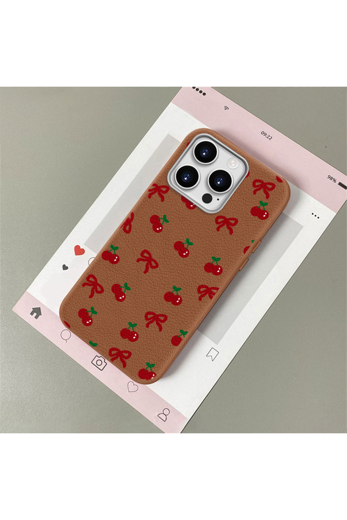 iPhone 12 Pro Compatible Leather Texture Anti Fall Soft Silicone Phone Case Cherry