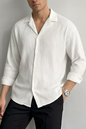 ECOTİQUE Erkek İnce Terletmez Oversize Beyaz Bürümcük Kumaş Ütü Gerektirmeyen...