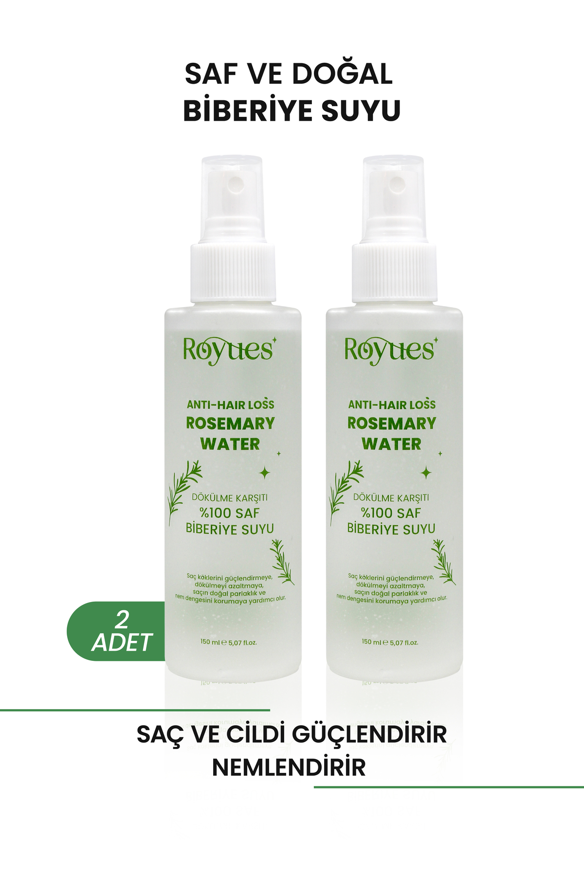 Royues Biberiye Suyu Dökülme Karşıtı Saç Uzamasını Destekleyen Saç Toniği 2'Lİ SET Seyreltilmemiş 2X150 ml — RYSBIBERIYE300