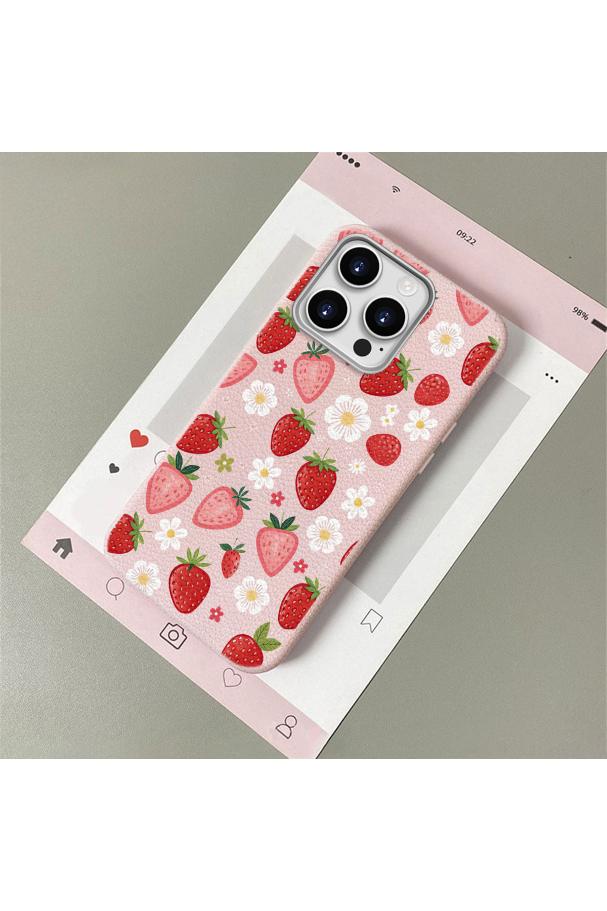 iPhone 12 Pro Compatible Leather Texture Anti Fall Soft Silicone Phone Case Strawberry