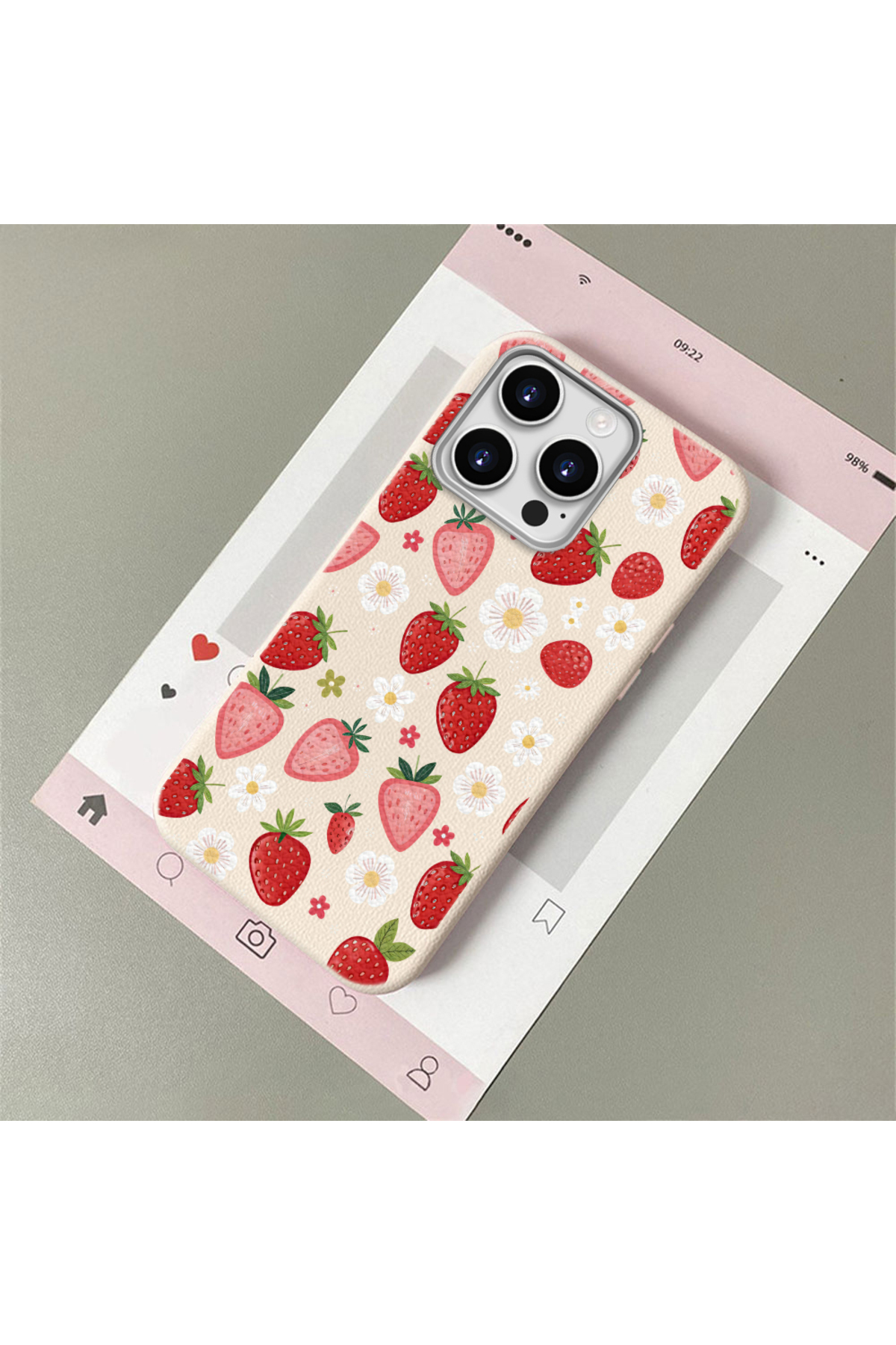 iPhone 12 Pro Compatible Leather Texture Anti Fall Soft Silicone Phone Case Strawberry