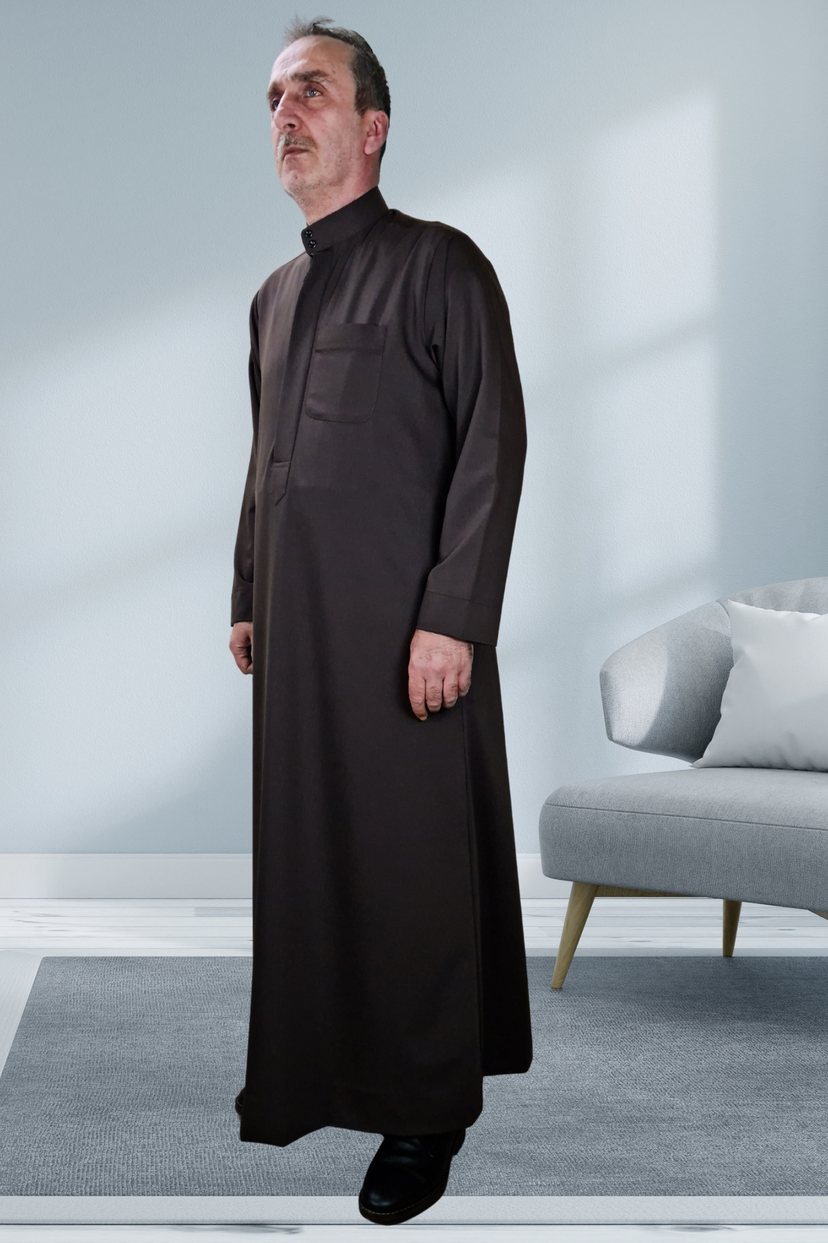 Royal Attire Hac Umre Kıyafetleri/ön Düğmeler Gizli Ve Uzun Kollu Düğmesiz Cepli/Namaz Cübbesi/erkek fistan