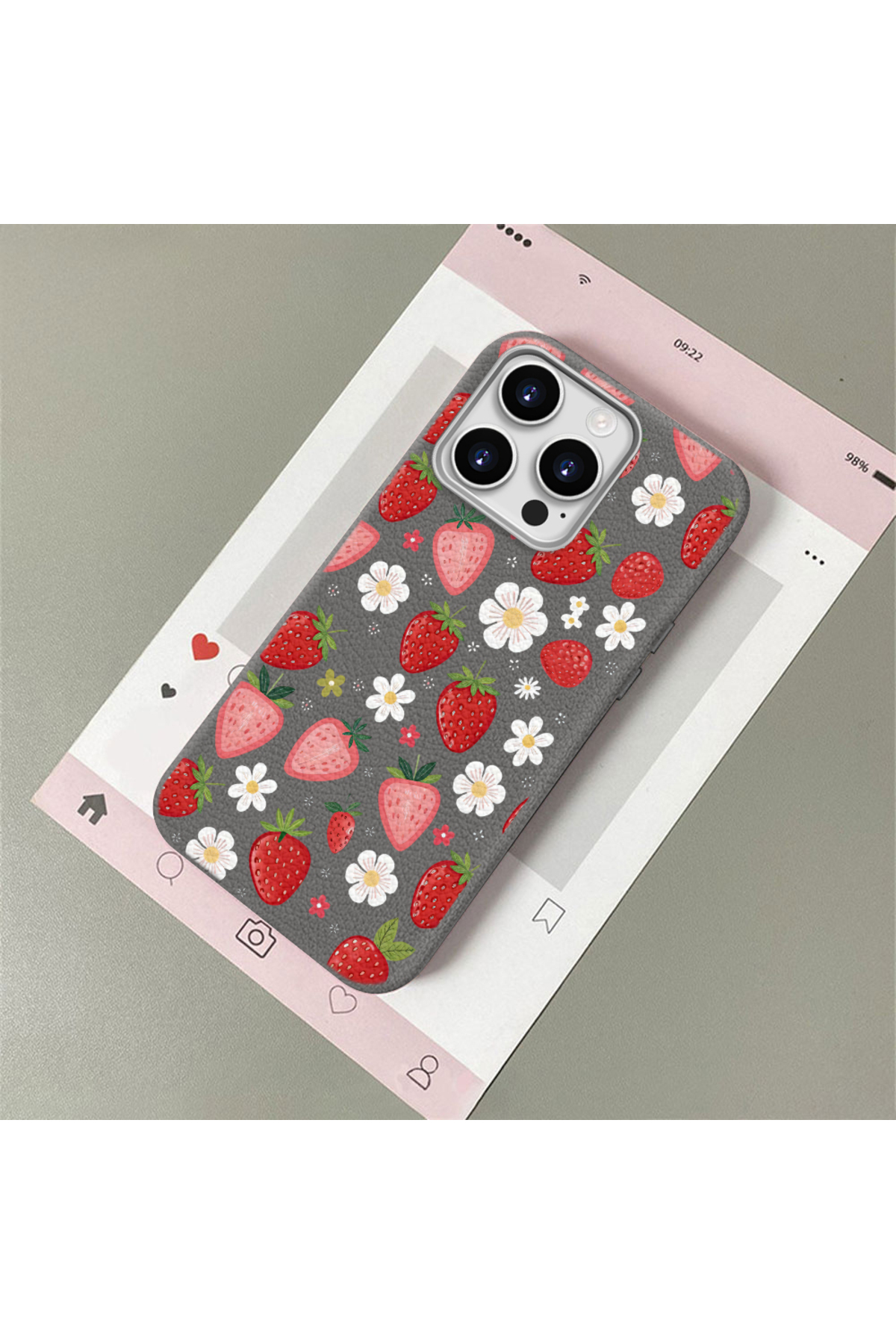 iPhone 12 Pro Compatible Leather Texture Anti Fall Soft Silicone Phone Case Strawberry