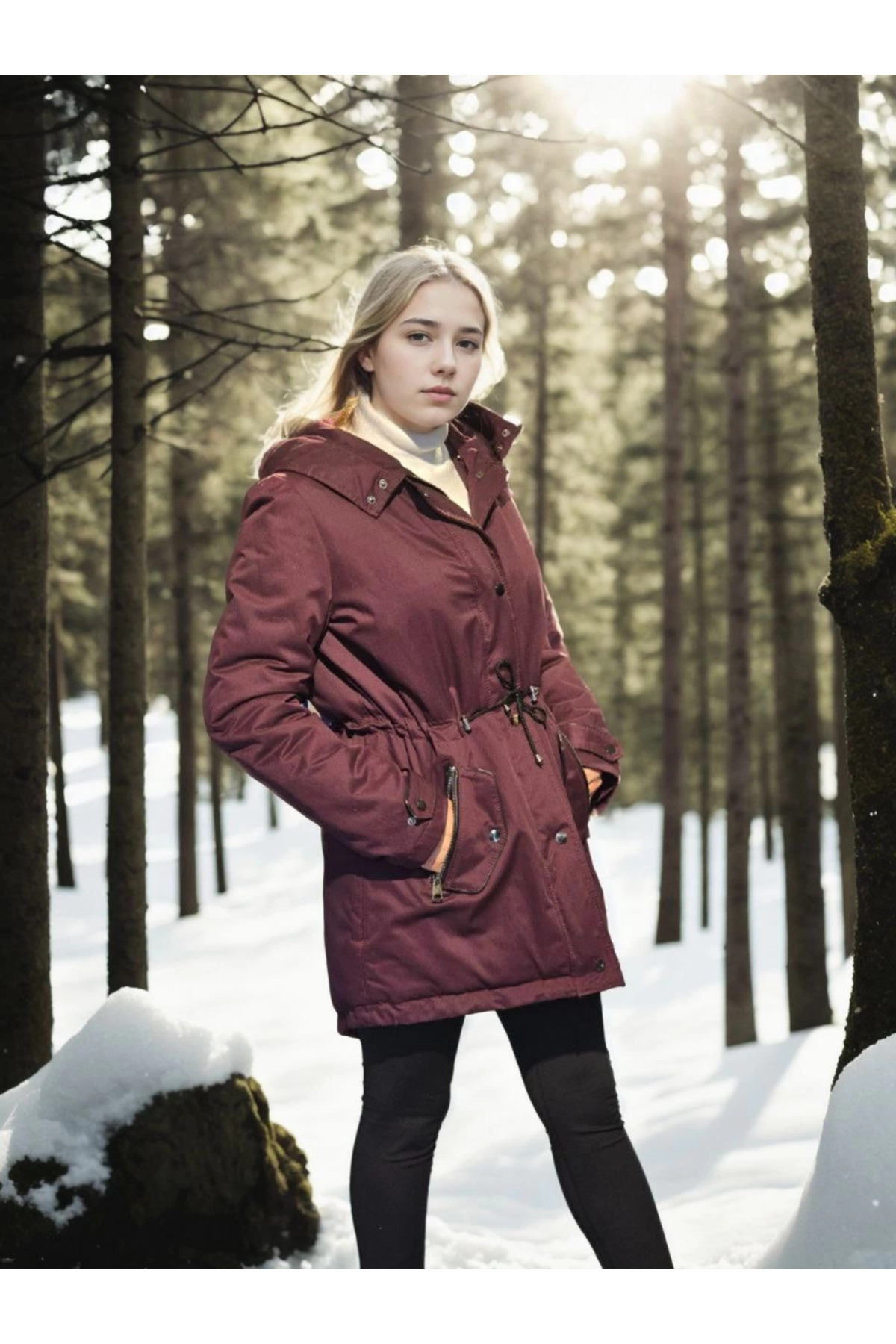 Kadın Premium Doğal Kürk Uzun Kollu Deri Ceket - Bordo — رنگارنگ TR-4281 — تصویر 5 از 5