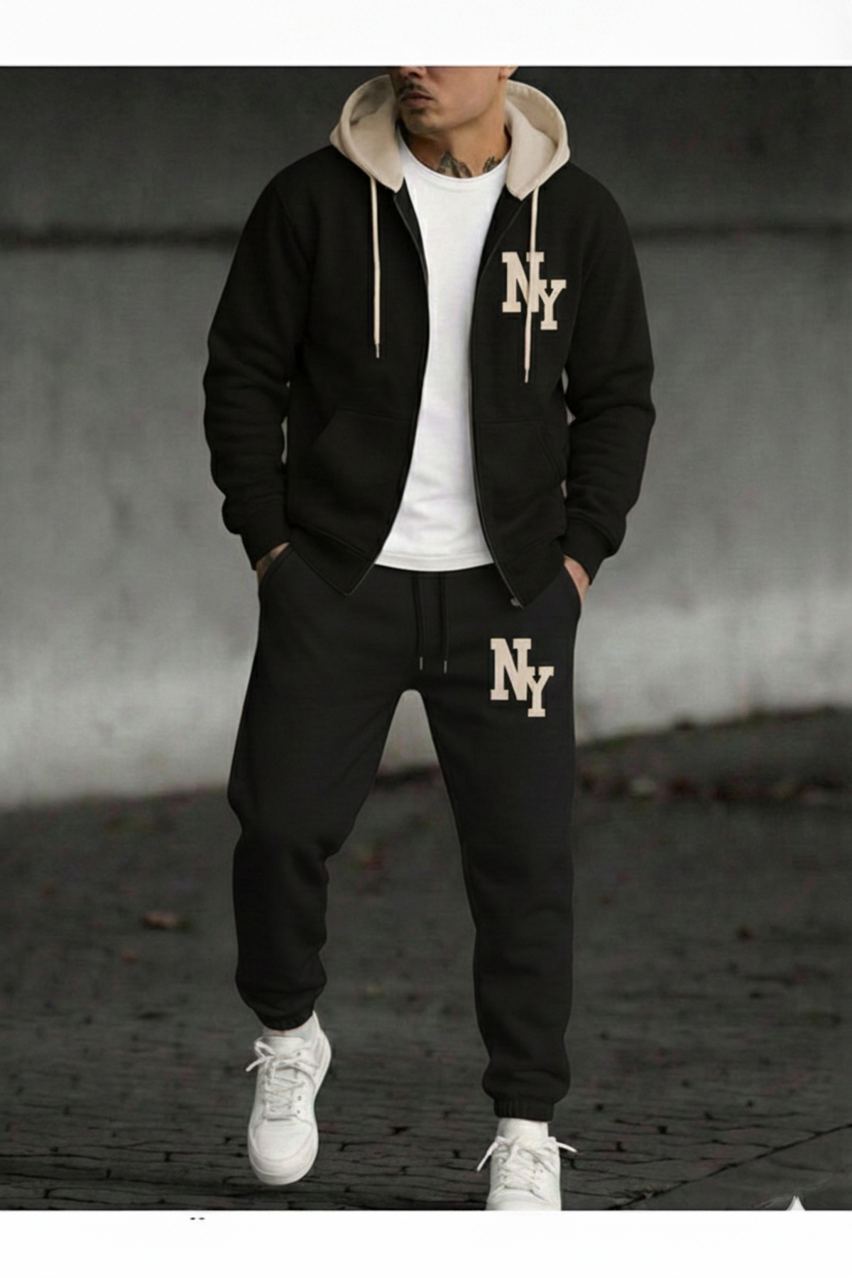 EVIus Двоколірний капюшон з принтом Нью-Йорка, повністю зимовий, з підкладкою...