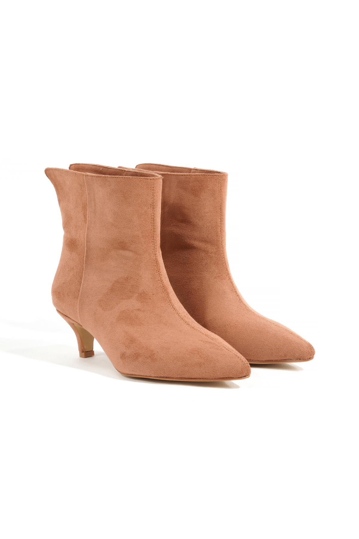 Tan Suede Faux Leather Sewing Detailed Pointed Toe Slim Heels Stylish Casual Women's Boots Trend