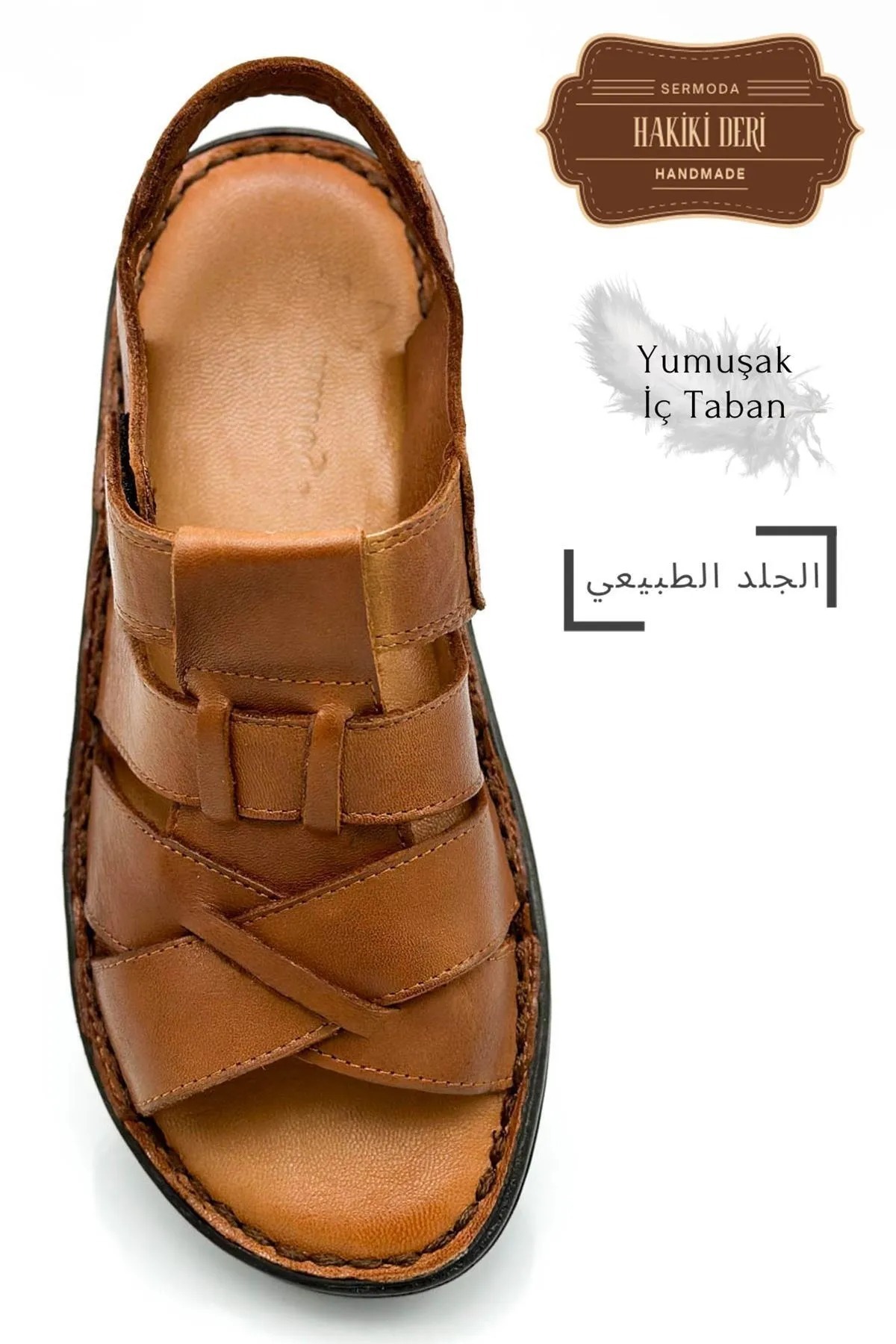 lil amore Sermoda Hakiki Gerçek Deri Cırtlı Erkek Sandalet Çapraz Taba