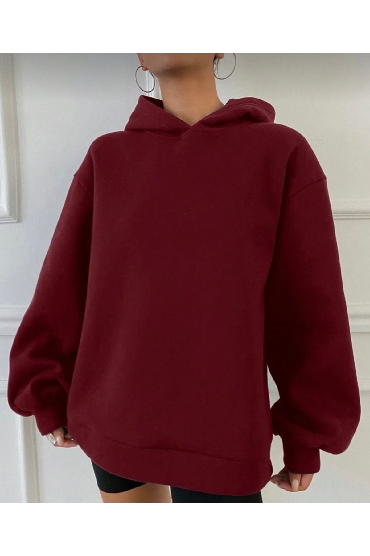 BYMEER  3’lü Bordo Laci Gri Kapüşonlu Oversize Sweatshirt - Görsel 2