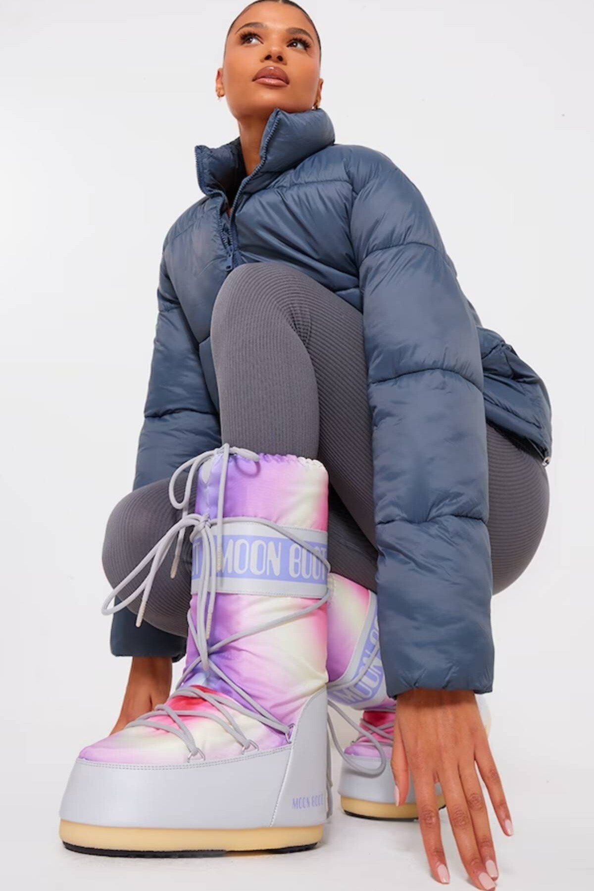 MOON BOOT Mb Icon Tie Dye Glacier Gray Snowboot Mor Kırmızı Sarı Batik Kadın Uzun Bot Gri görsel 4