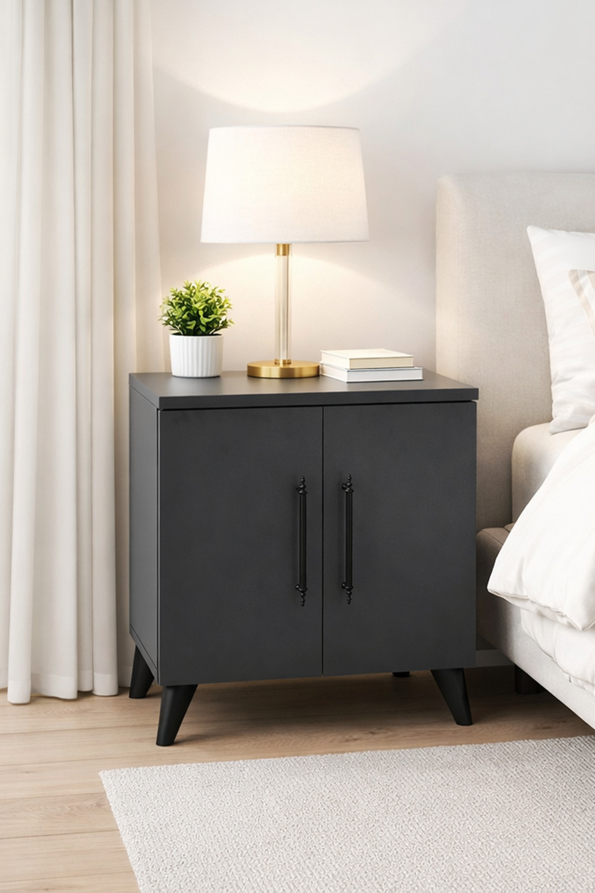 Classic Nightstand with Lumen 2 Lid Shelf