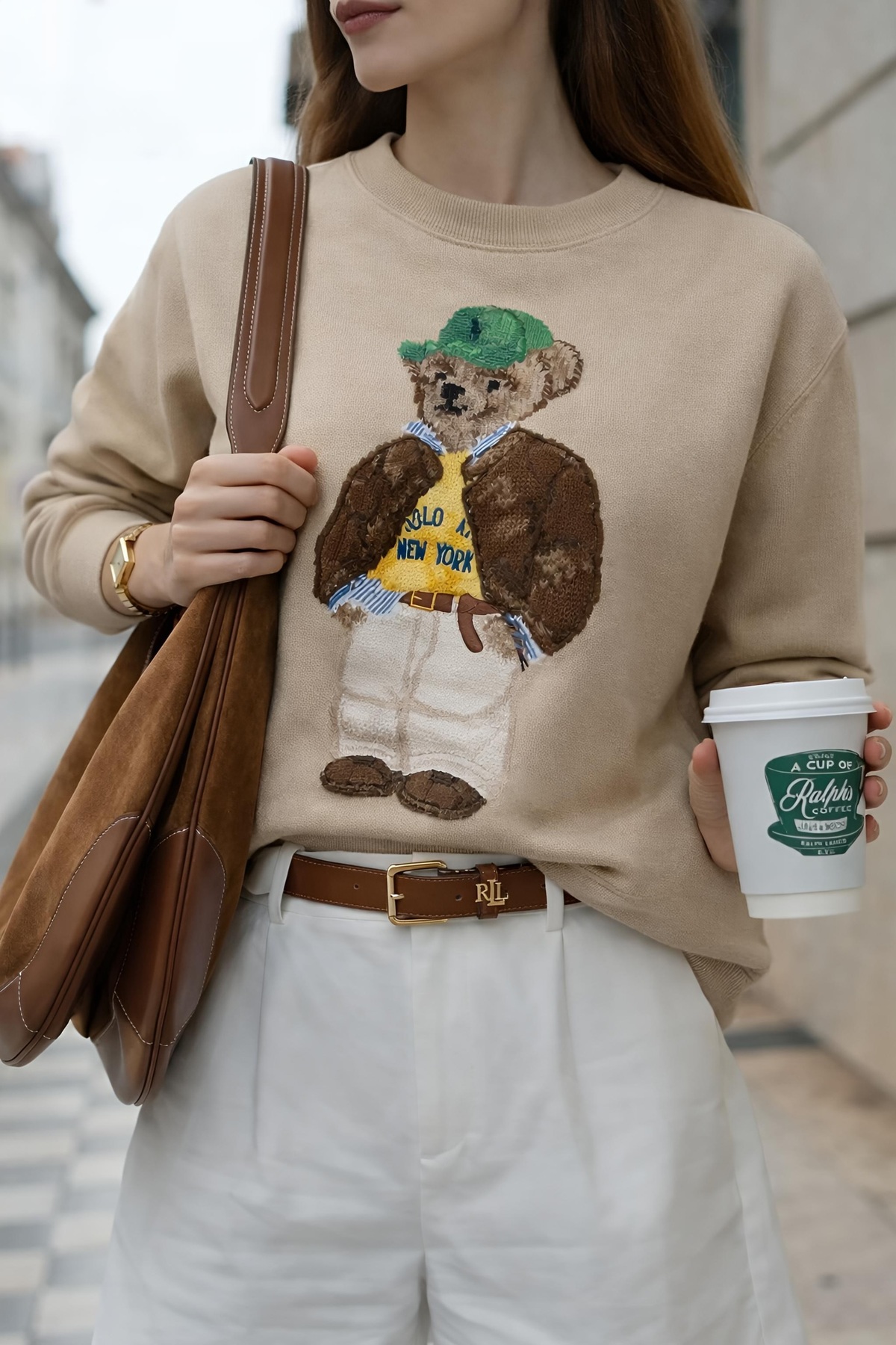 Jose Clothing Teddy Bear Beige Printed Organic Cotton Sweatshirt
