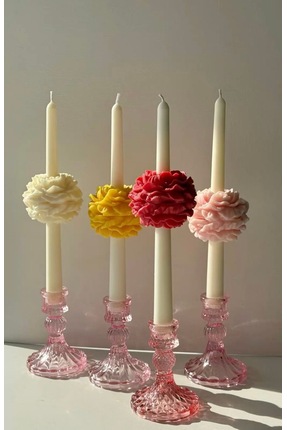 By Şirin Candle 4lü Şakayıklı Şamdan Mumları Renkli ( Şamdanlar dahil değildir)