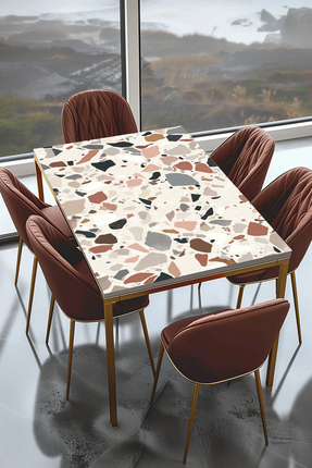 Rabadon Terrazzo Mozaik Desenli Yapışkanlı Masa Kaplama Folyosu - Su Geçirmez...