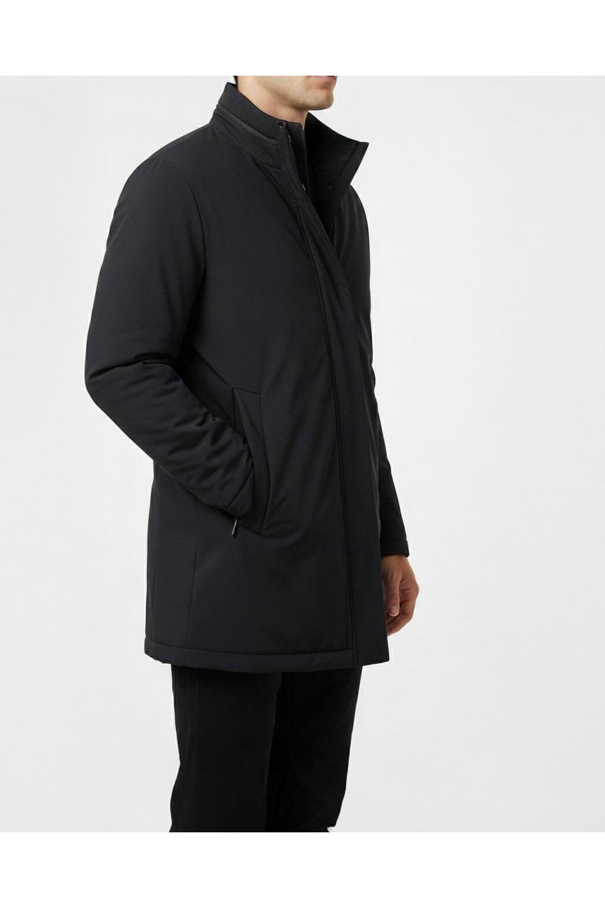 İtalyan stil slim fit gizli kapüşonlu erkek mont siyah T15115 — مشکی