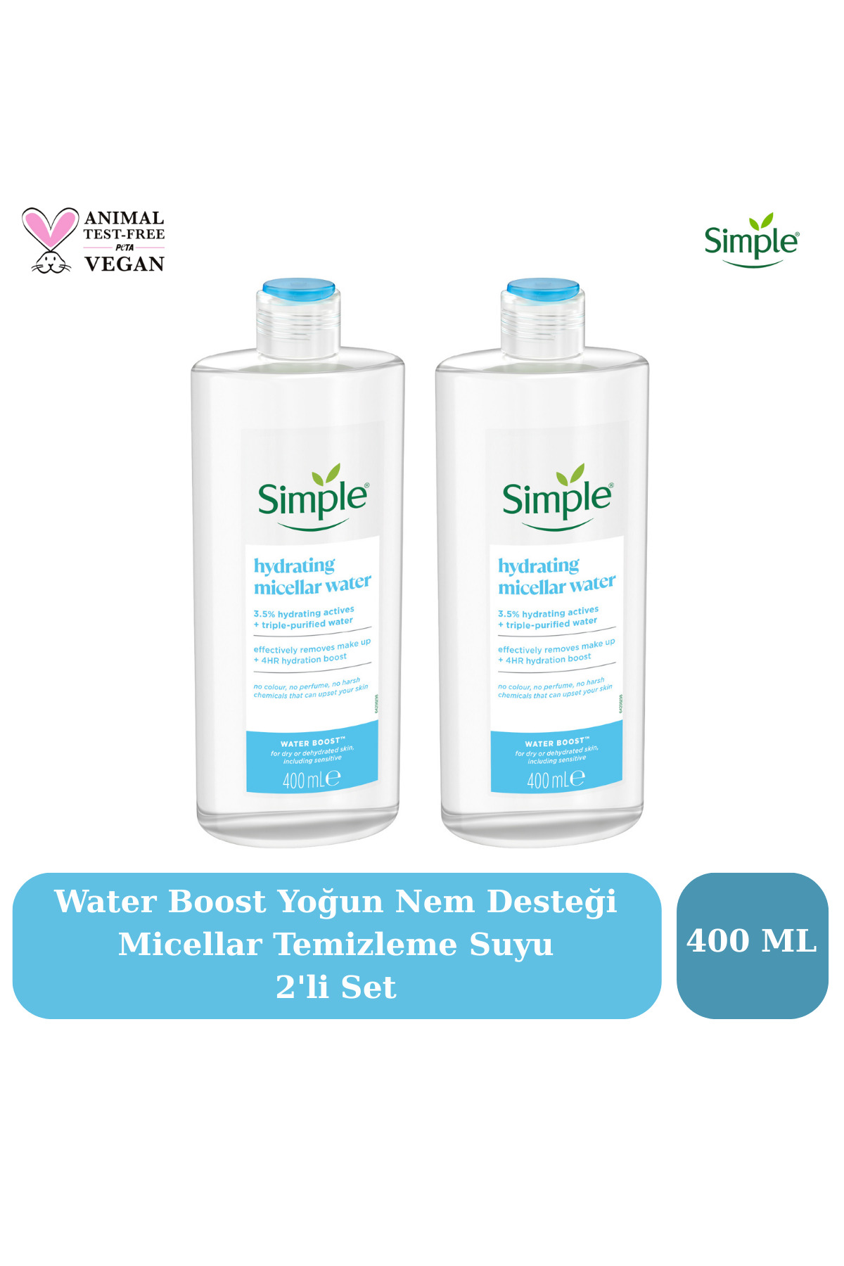 Simple Water Boost Yoğun Nem Desteği Micellar Temizleme Suyu 400 ML 2'li Set