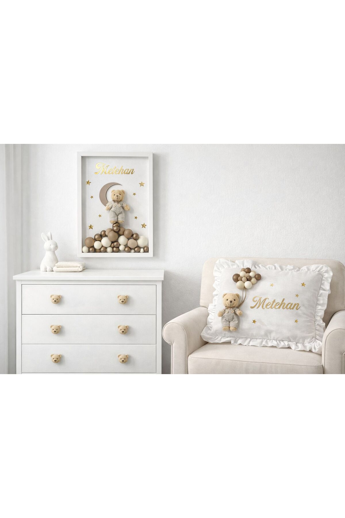 Bonika Çerçeveli Bubble Ayıcıklı Bebek Kapı Süsü ve Bebek Takı Yastığı 2'Li Set fotoğrafı 2 (önizleme)