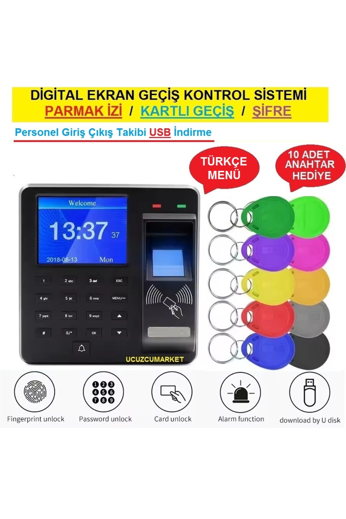 Kalite DİGİTAL EKRAN GEÇİŞ KONTROL SİSTEMİ (PARMAK İZİ-ŞİFRE-KARTLI GEÇİŞ-USB PERSONEL TAKİP)
