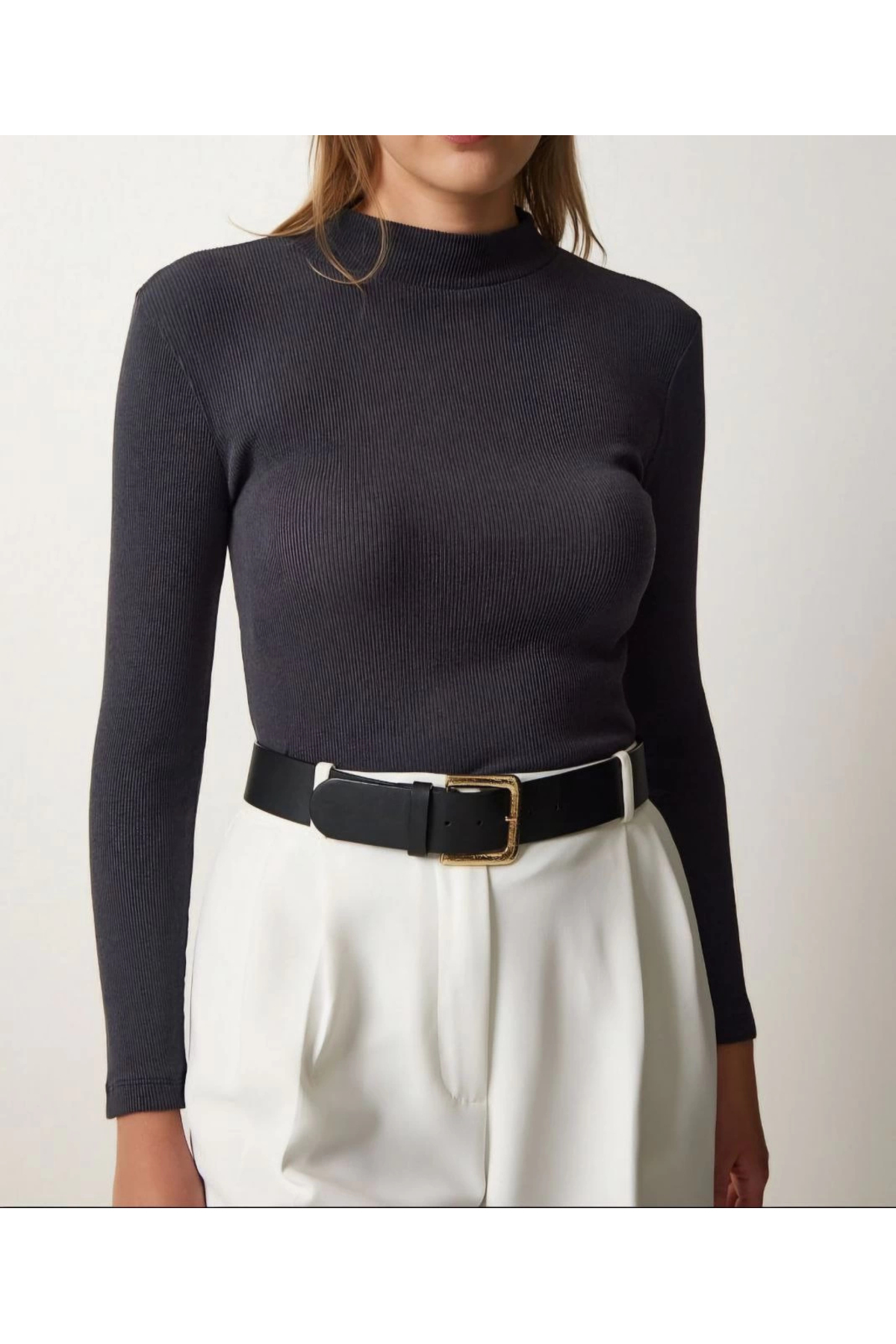 IVORA WEAR Kadın Full Likralı Fitilli Kaşkorse Body - Siyah