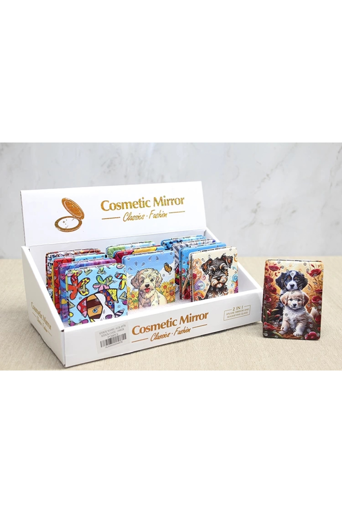 NARUE Sevimli Köpek Tasarımıyla Taş İşlemeli İnce El Aynası Dikdörtgen Alk4576