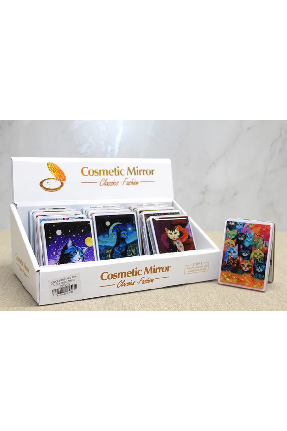 NARUE Hareketli Sulu Detaylı Kedi Figürlü El Aynası Alk4579