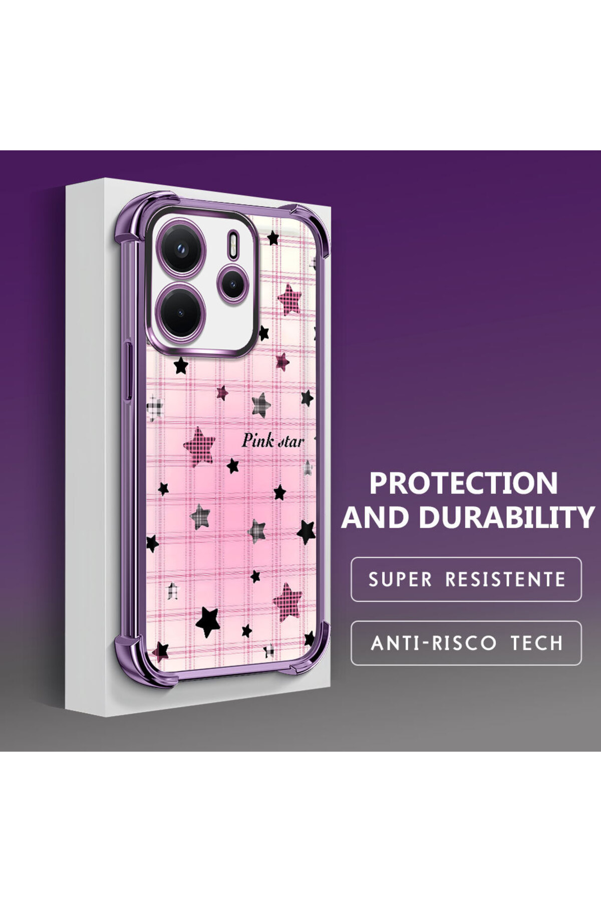 Redmi Note 14 4G Compatible Clear Silicone Color Star Camera Protection Anti-Shock Case