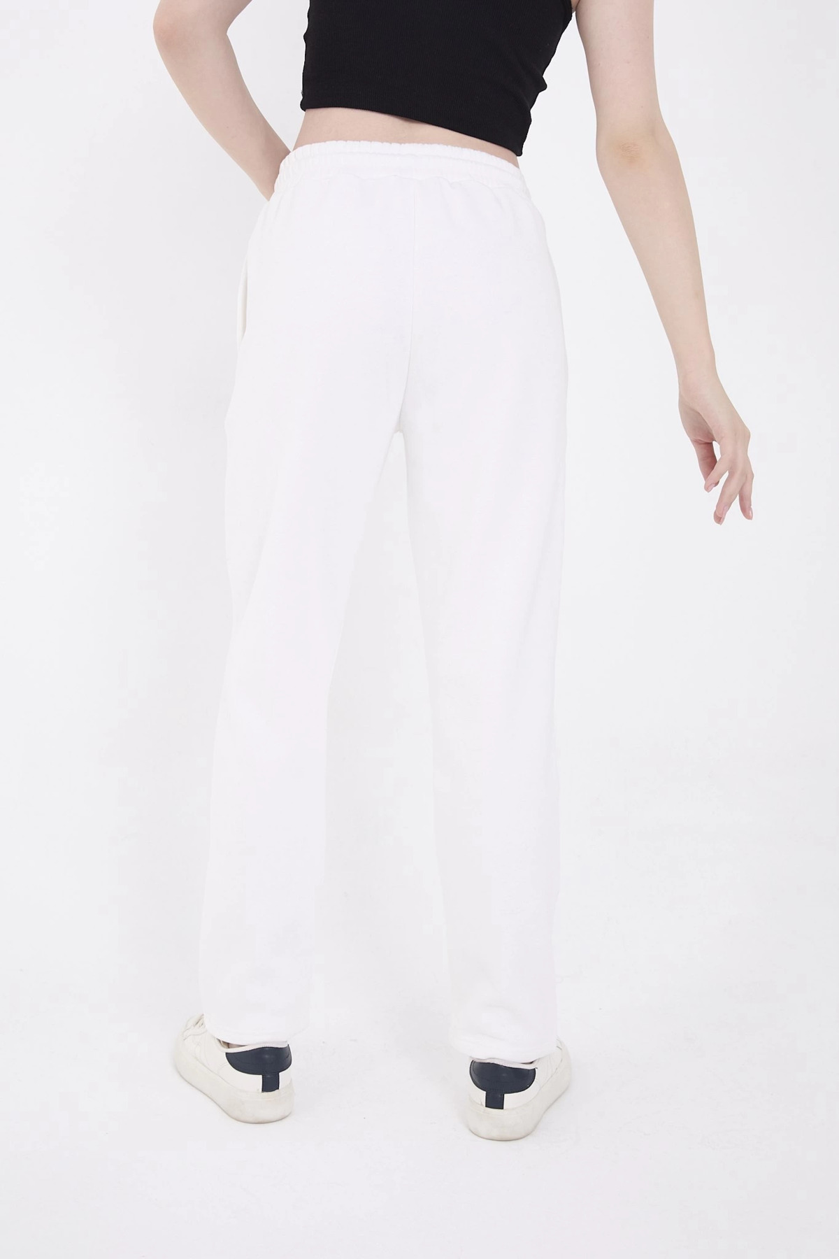 pilelistore Oversize Boru Paça Baskılı Eşofman Pantolon - Beyaz fotoğrafı 3 (önizleme)