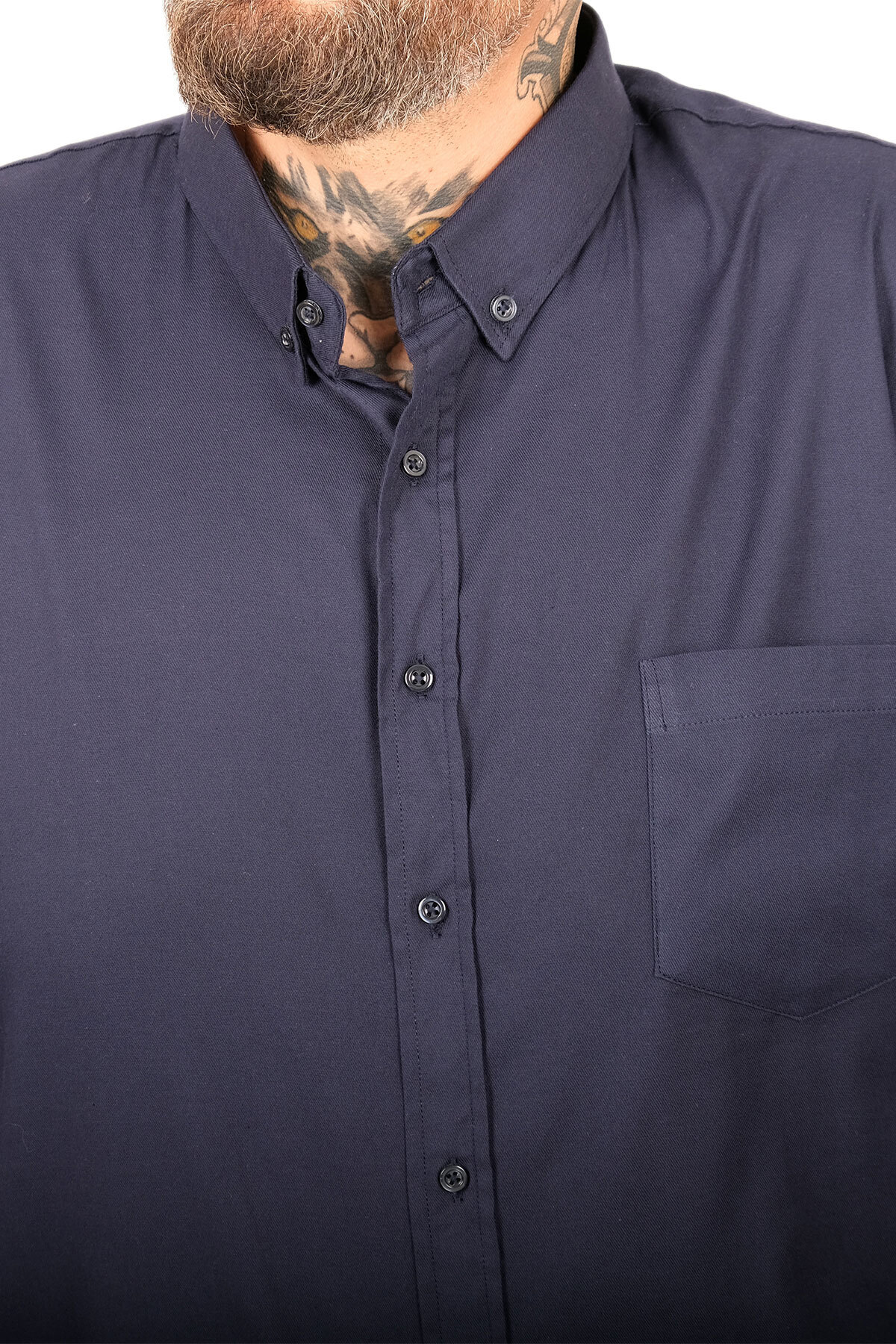 ModeXL Mode XL Büyük Beden Erkek Gabardin Gömlek Cepli 25604 lacivert görsel 5