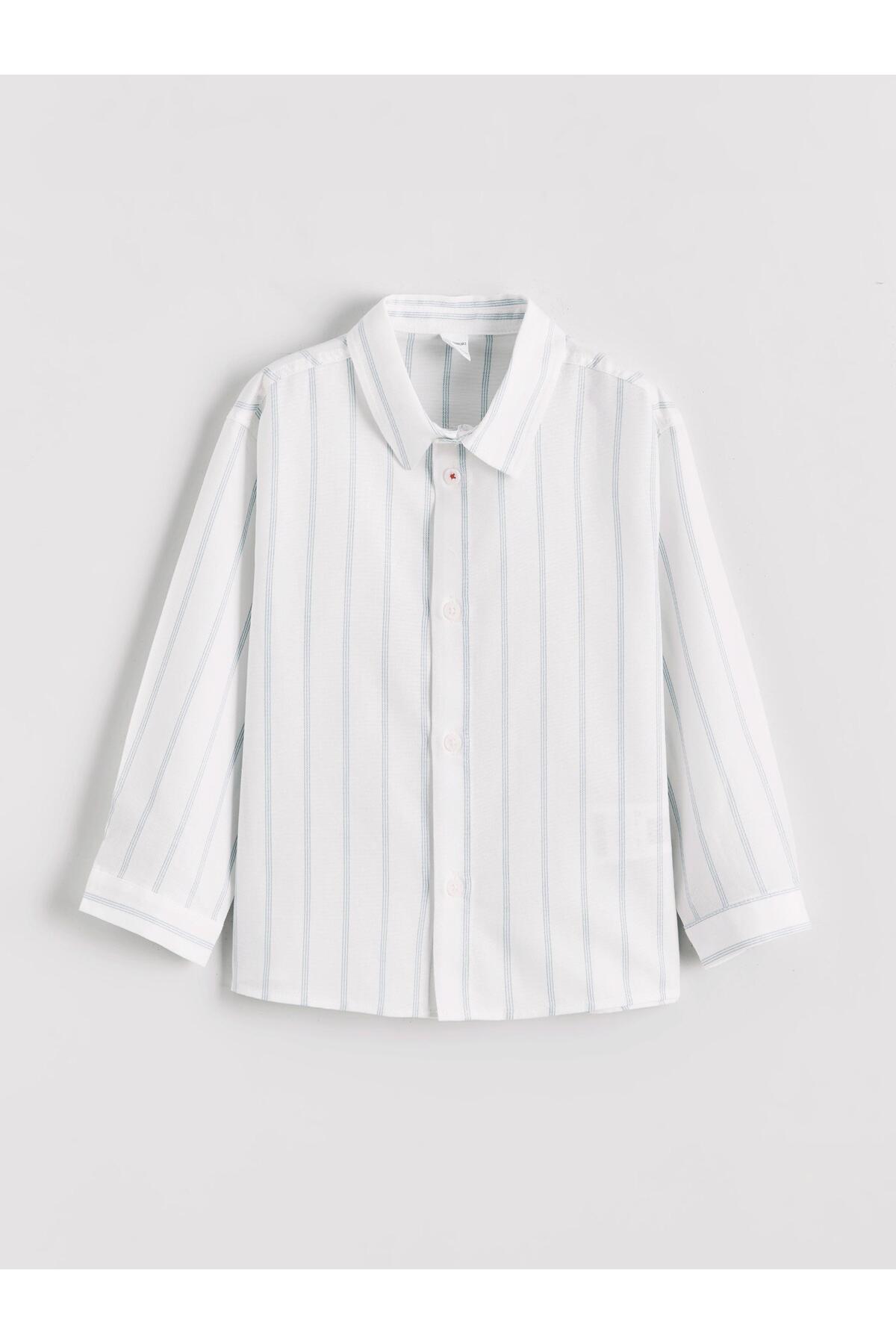 LC Waikiki Elsiva Collection Ekru Uzun Kollu Çizgili Erkek Çocuk Gömlek fotoğrafı 3 (önizleme)