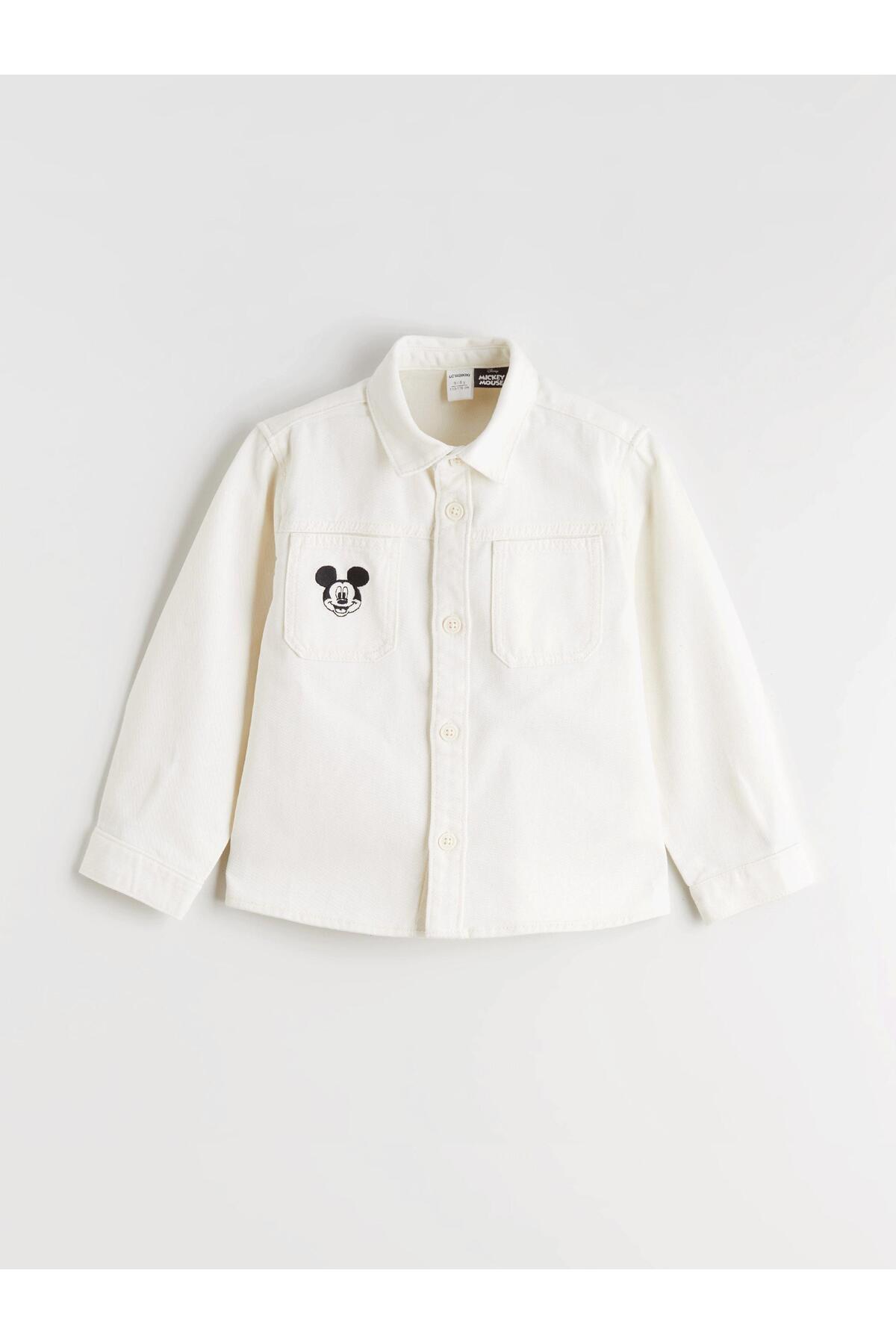 LC Waikiki Bej Mickey Mouse Nakışlı Erkek Çocuk Gömlek fotoğrafı 2 (önizleme)