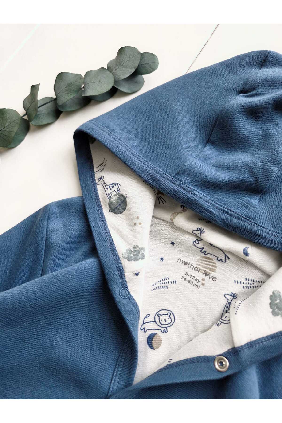 Baharda Nova Oeko Tex Sertifikalı %100 Organik Pamuk Çift Katlı Bebek Çocuk Kız/Erkek Kapşonlu Penye Hırka fotoğrafı 4 (önizleme)