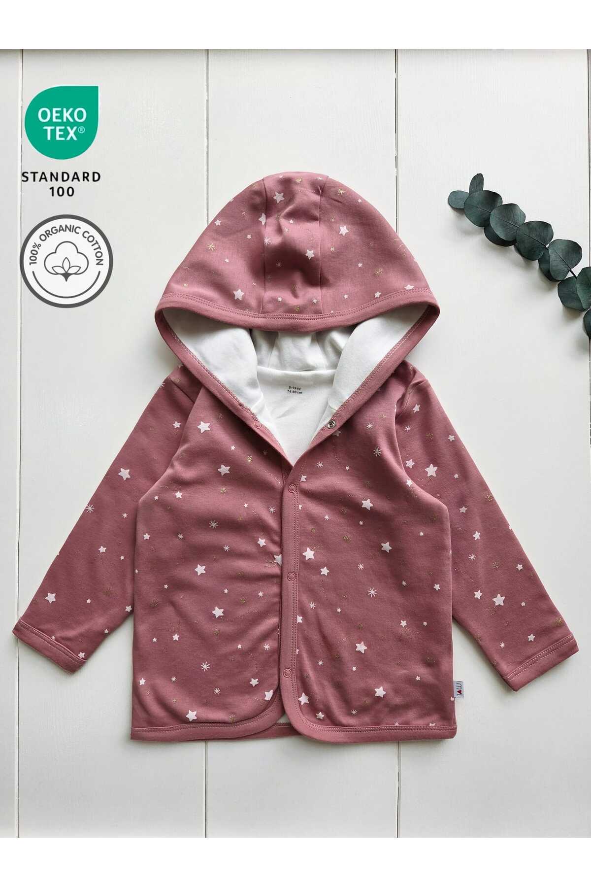 Baharda Nova Oeko Tex Sertifikalı %100 Organik Pamuk Çift Katlı Bebek Çocuk Kız/Erkek Kapşonlu Penye Hırka fotoğrafı 2 (önizleme)