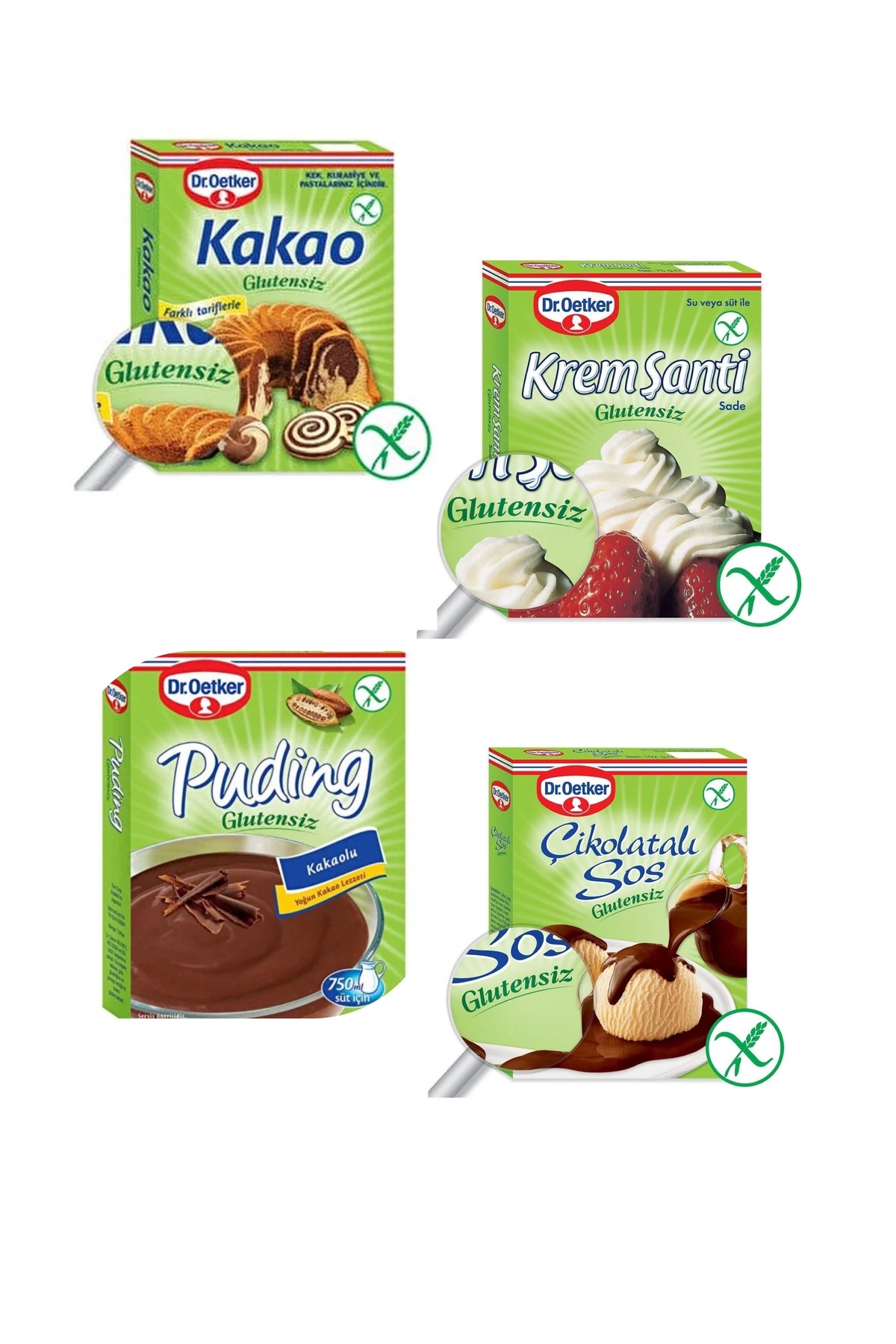 Dr. Oetker 4’Lü Glutensiz Set Kakao+Çikolatalı Sos+Krem Şanti+Puding - Fiyatı, Yorumları
