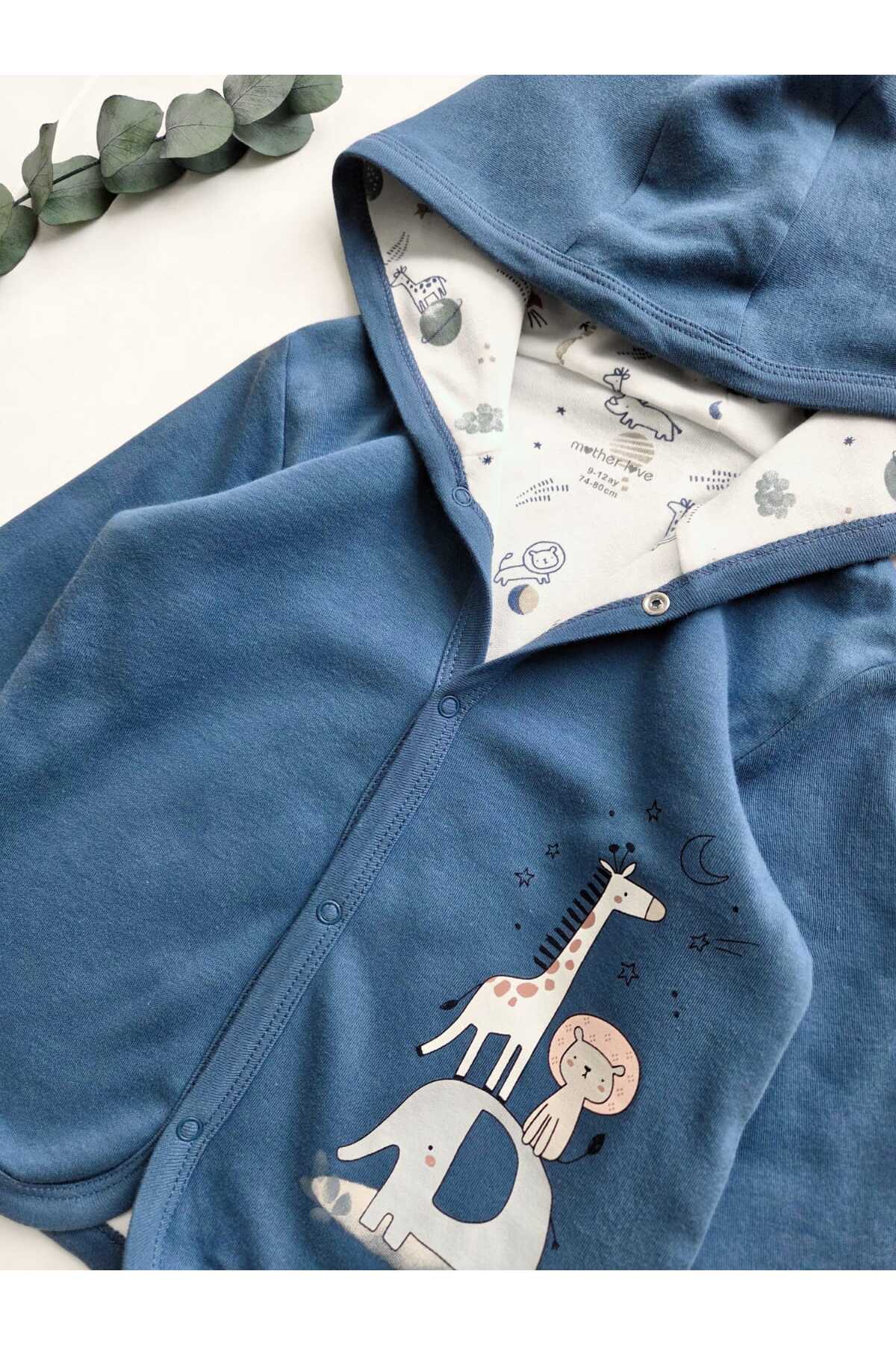 Baharda Nova Oeko Tex Sertifikalı %100 Organik Pamuk Çift Katlı Bebek Çocuk Kız/Erkek Kapşonlu Penye Hırka fotoğrafı 3 (önizleme)