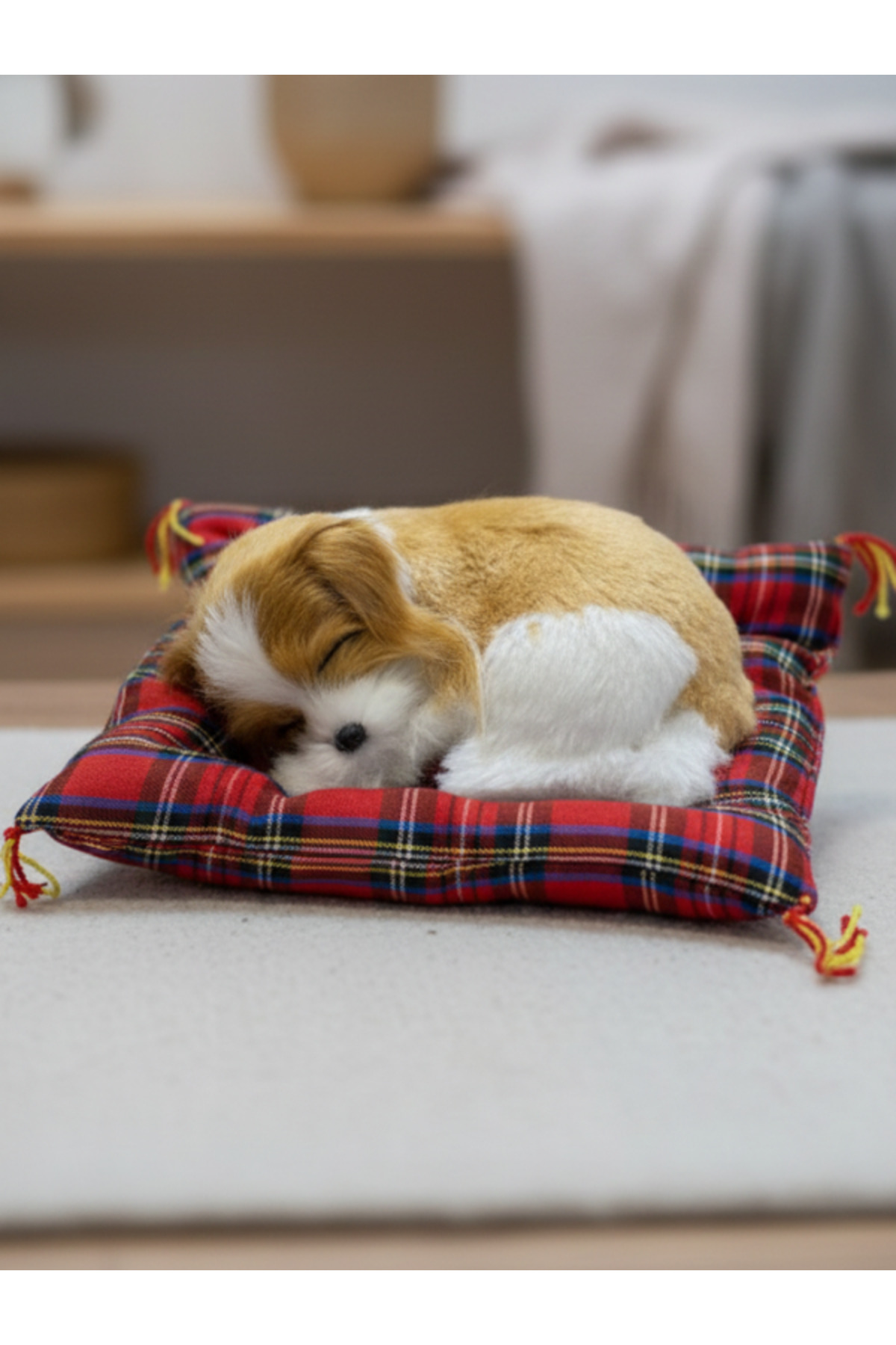 Plush Puppy Cat Sleeping on Toy Cushion Small Size 10 x 11